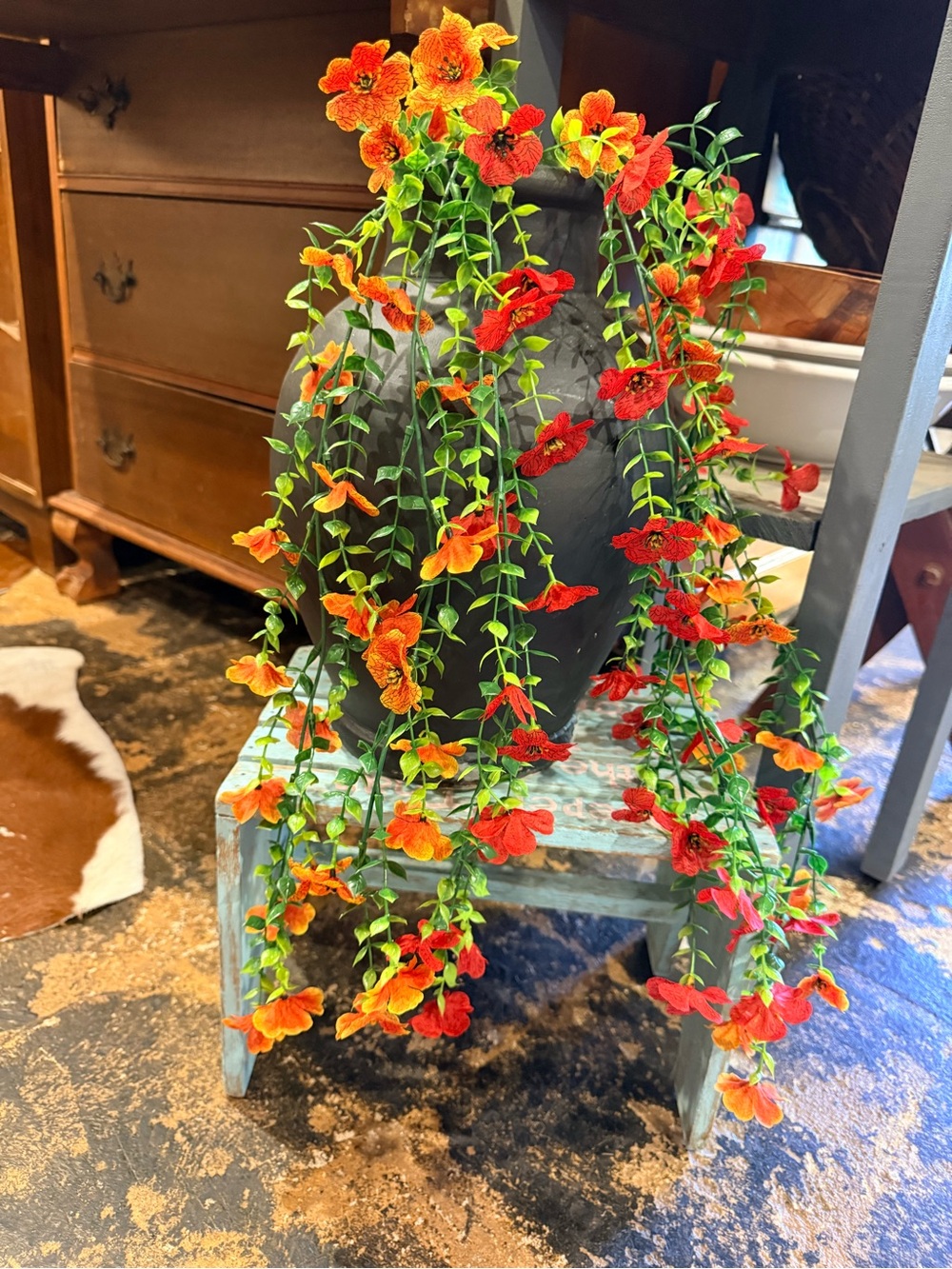 Artificial Hanging Orange-Red Trailing Flower Vine for Home Accents